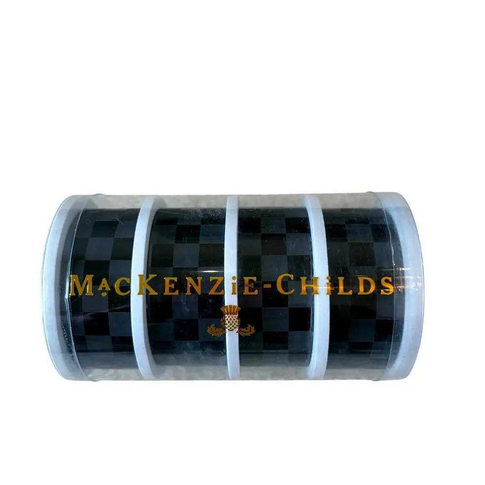 NEW Mackenzie-Childs Black Check Glass Napkin Rings, Set of 4